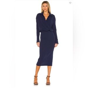 L'Academie Collared Drop Waist Dress Navy Small